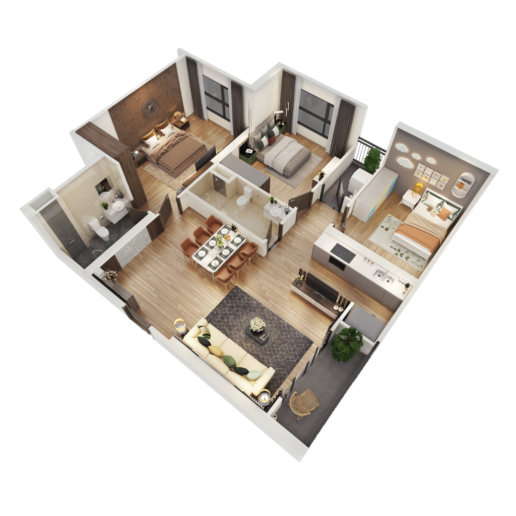 Thiết kế SA3 Smart City với căn hộ 3 phòng ngủ hiện đại và sang trọng